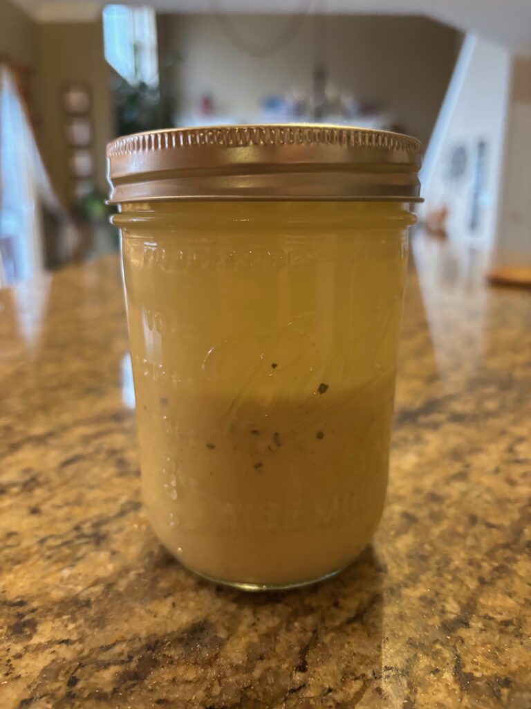 This is a picture of the finished dressing in a mason jar.